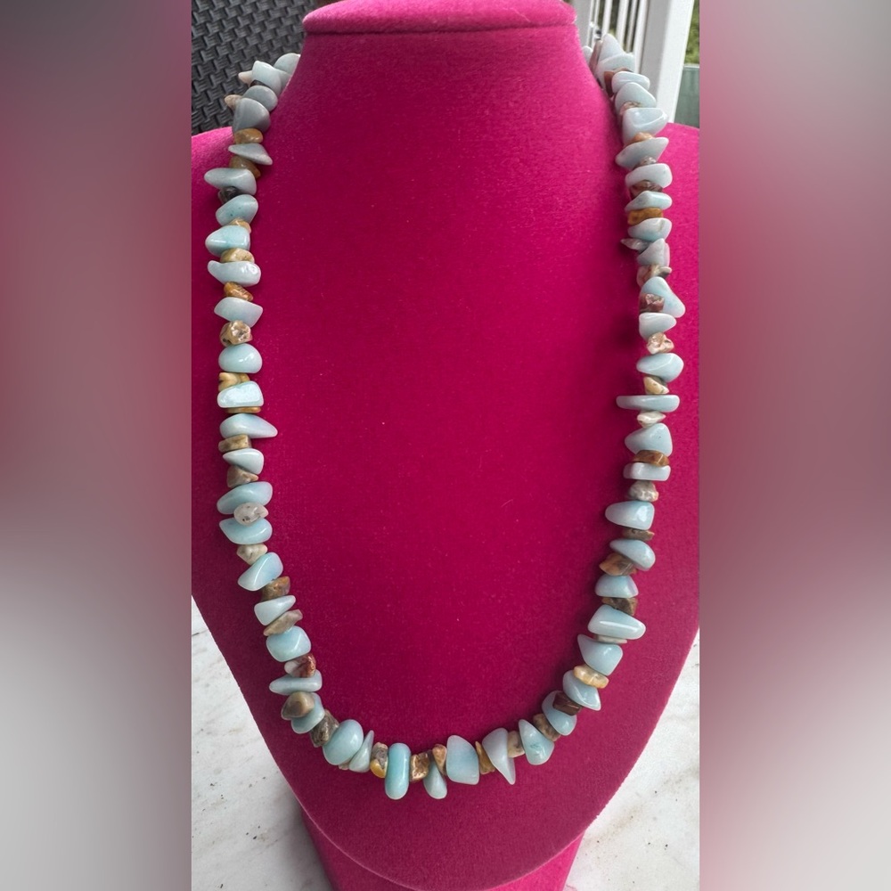 Amazonite Gemstone Chip Necklace – Blue Green Healing Jewelry